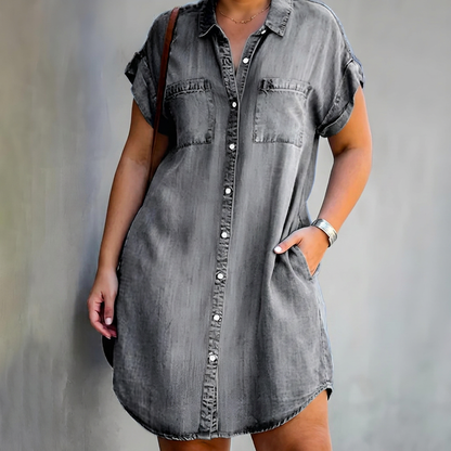 Lavinia | Robe chemise en denim à manches courtes pour femmes