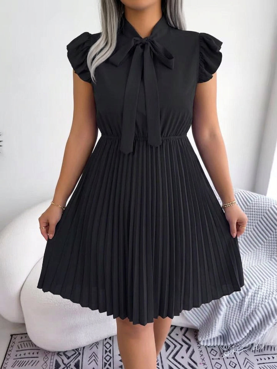 Sabine | Robe Midi Plissée à Noeud Papillon