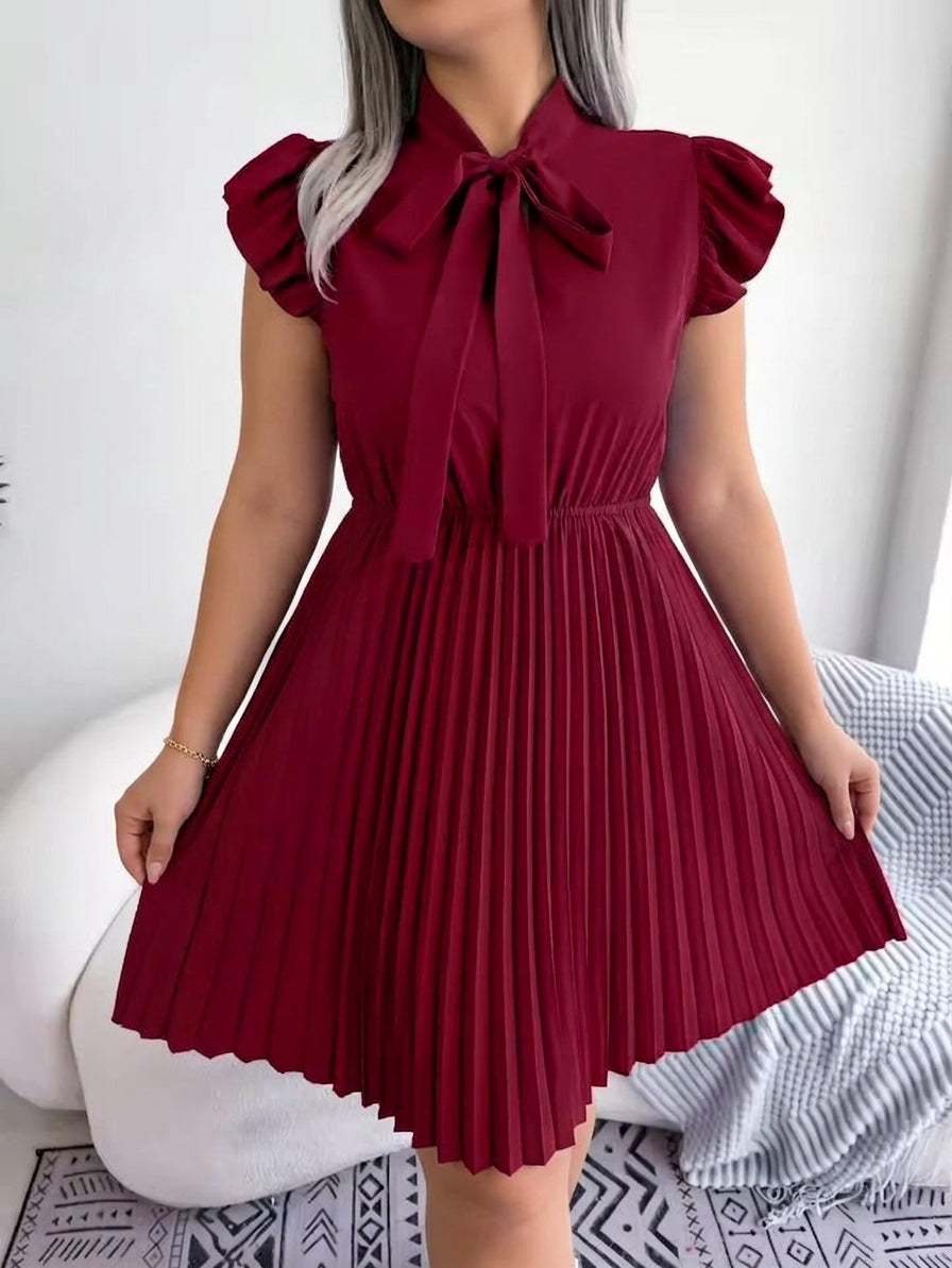 Sabine | Robe Midi Plissée à Noeud Papillon