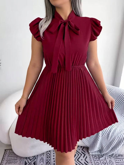 Sabine | Robe Midi Plissée à Noeud Papillon