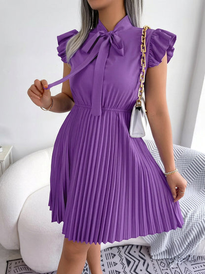 Sabine | Robe Midi Plissée à Noeud Papillon