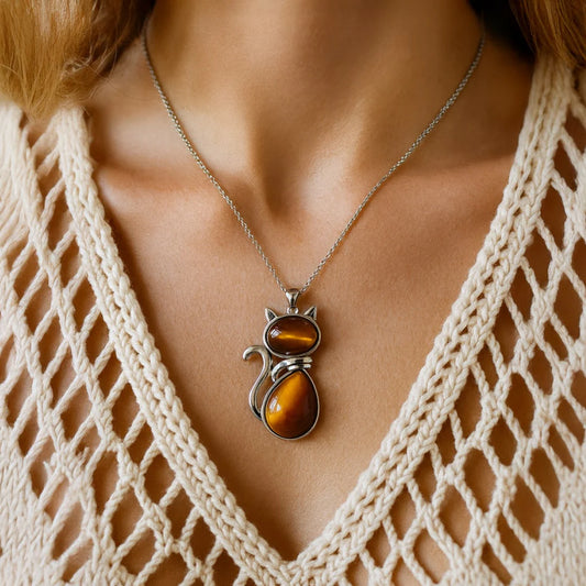Collier Chat en Pierre Naturelle
