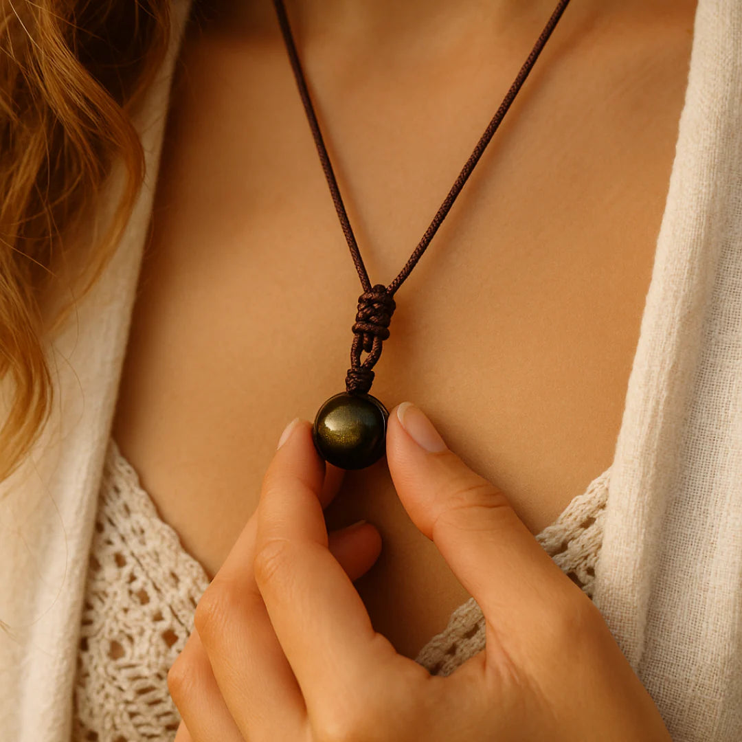 Pendentif "Sphère" en Obsidienne Dorée naturelle