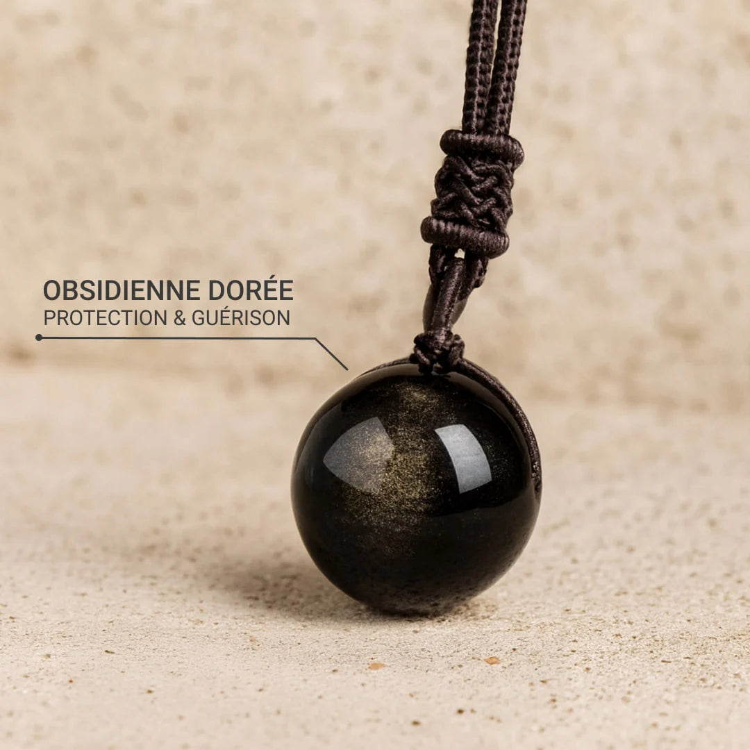 Pendentif "Sphère" en Obsidienne Dorée naturelle