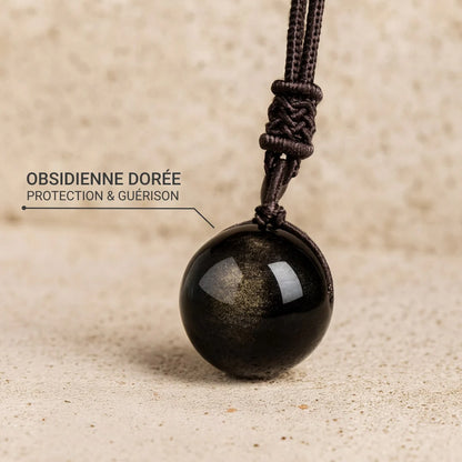 Pendentif "Sphère" en Obsidienne Dorée naturelle