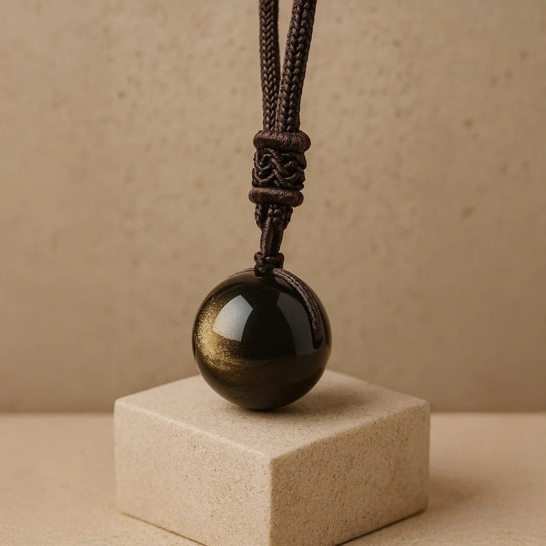 Pendentif "Sphère" en Obsidienne Dorée naturelle