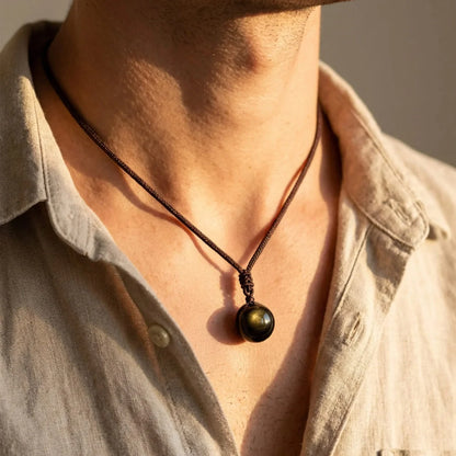 Pendentif "Sphère" en Obsidienne Dorée naturelle