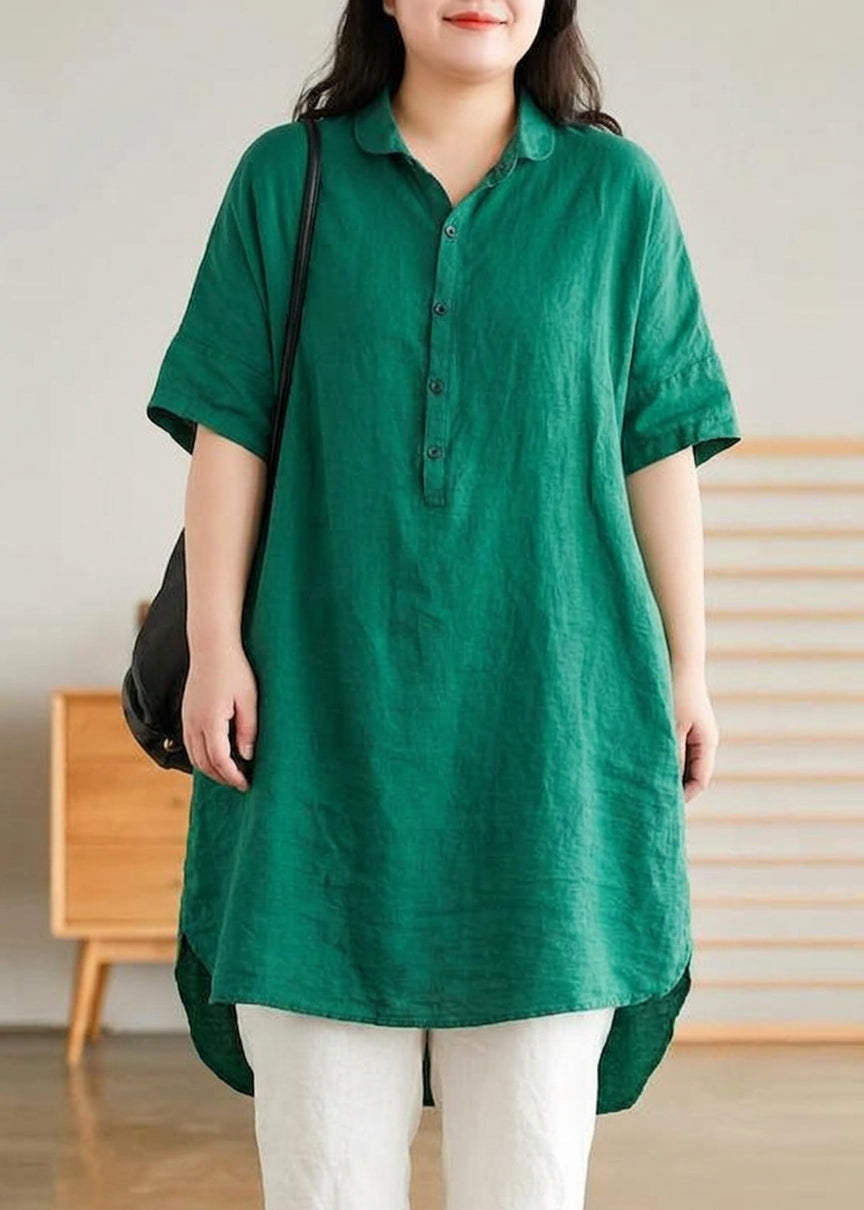 Sabine - Robe Chemise en Lin Vert Jade pour Femmes