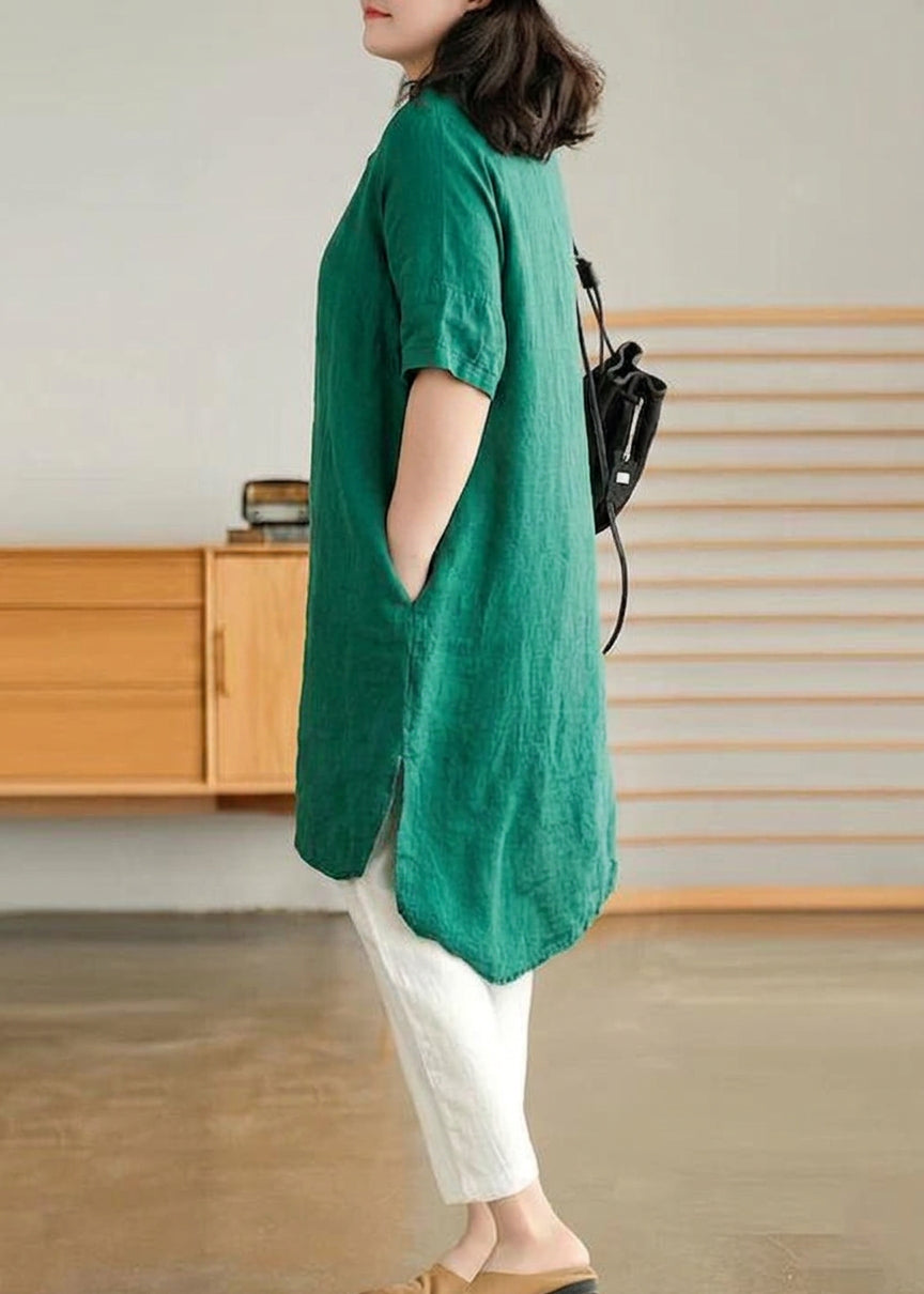 Sabine - Robe Chemise en Lin Vert Jade pour Femmes