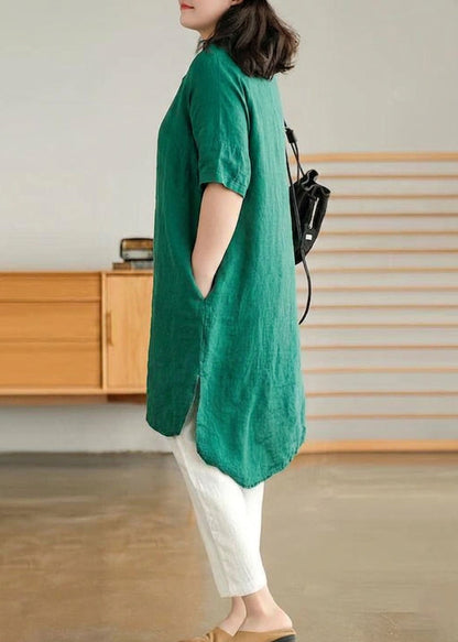Sabine - Robe Chemise en Lin Vert Jade pour Femmes