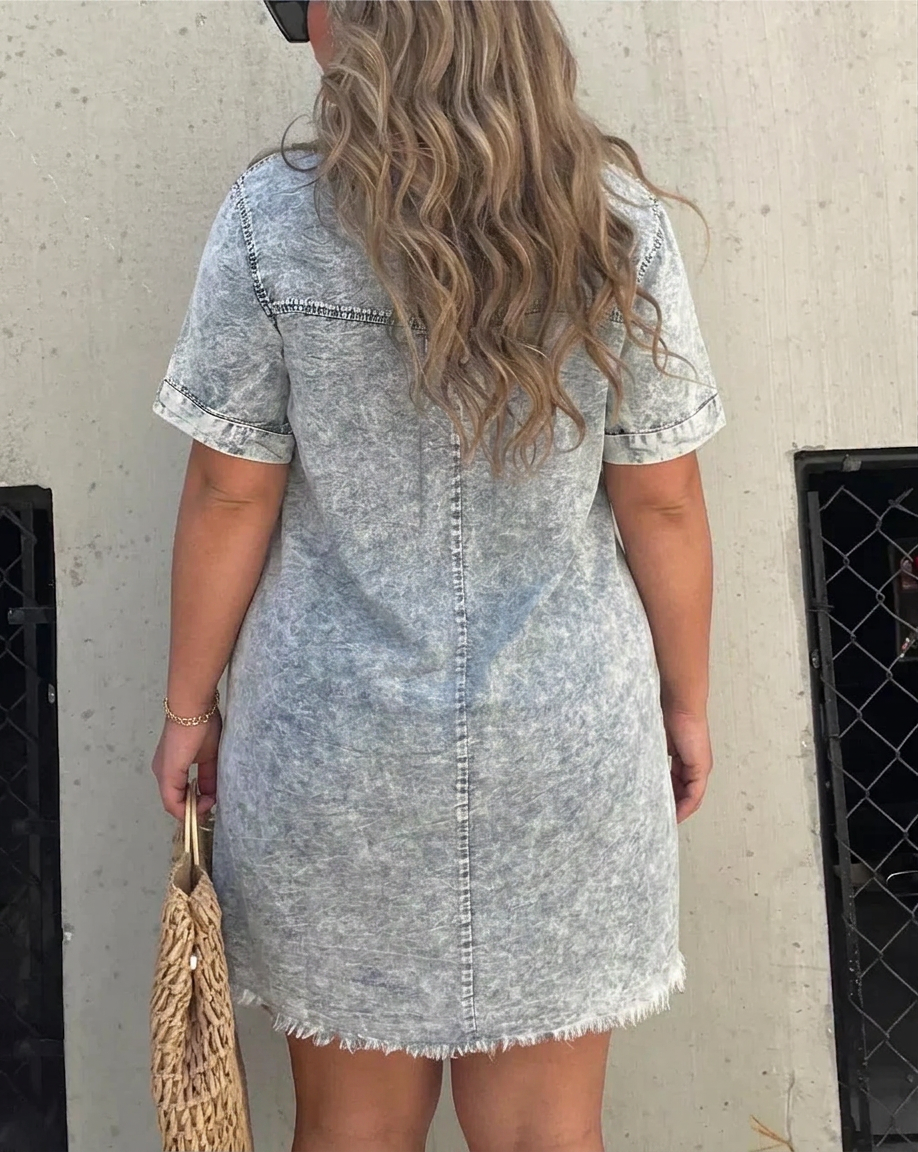 Nadia | Robe Mini à Manches Courtes en Lin avec Col et Boutons