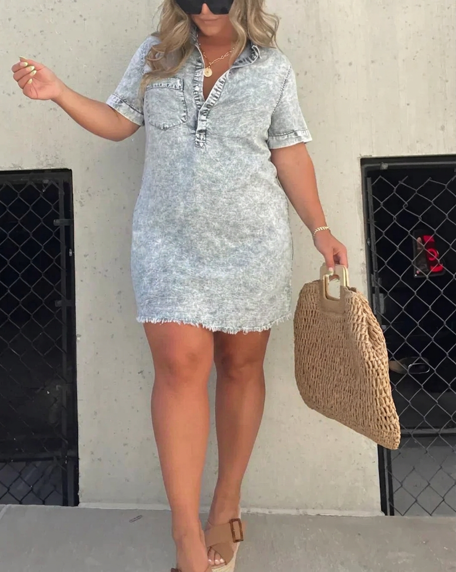 Nadia | Robe Mini à Manches Courtes en Lin avec Col et Boutons