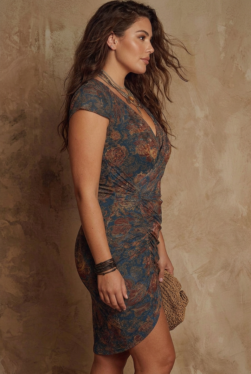 Laisa | Robe Mini V-Neck Imprimé Paisley Bleu Foncé