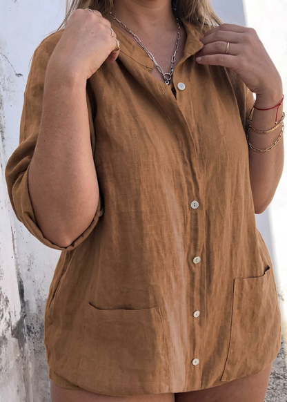 Nessa | Robe Midi Chemise en Lin pour Femme
