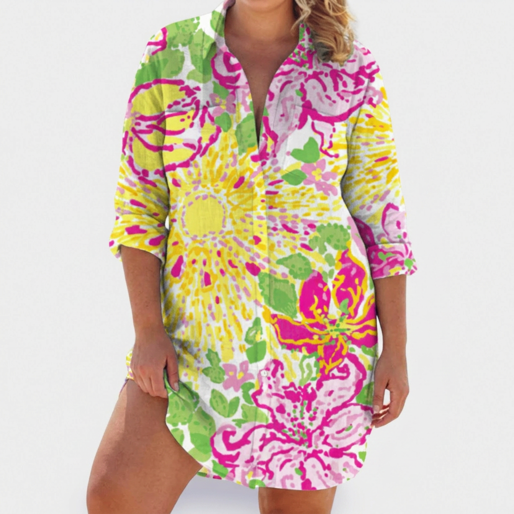 Pemberley | Robe Chemise à Manches Longues en Coton Imprimé pour Femmes