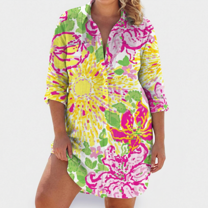 Pemberley | Robe Chemise à Manches Longues en Coton Imprimé pour Femmes