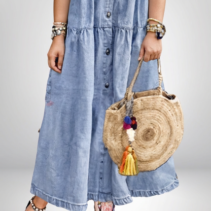 Leontine | Robe Maxi en Jean à Volants pour Femmes