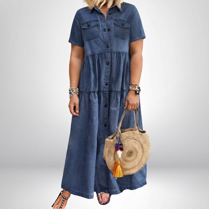 Leontine | Robe Maxi en Jean à Volants pour Femmes