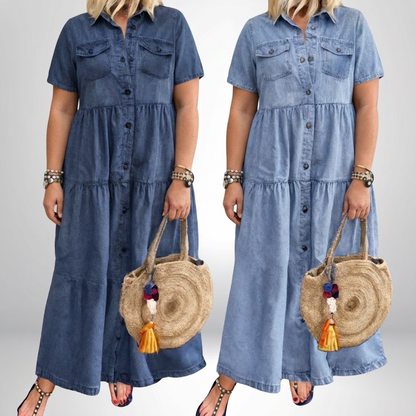 Leontine | Robe Maxi en Jean à Volants pour Femmes