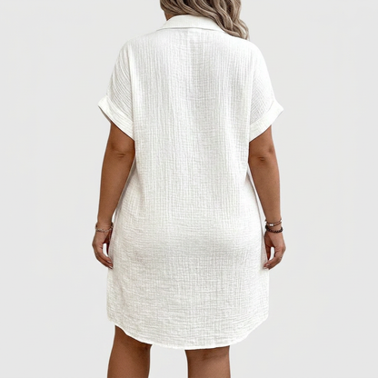 Honora | Robe chemise en lin pour femmes à manches courtes avec boutons