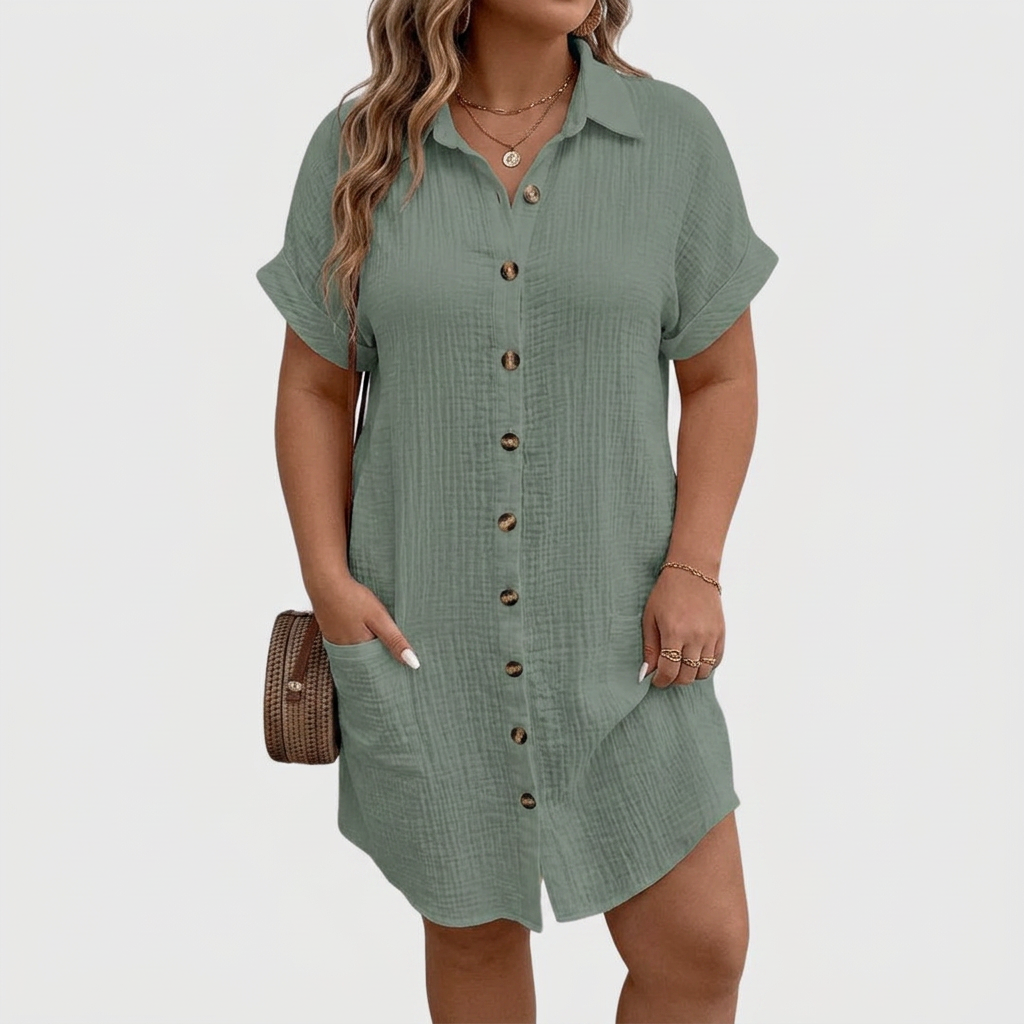 Honora | Robe chemise en lin pour femmes à manches courtes avec boutons