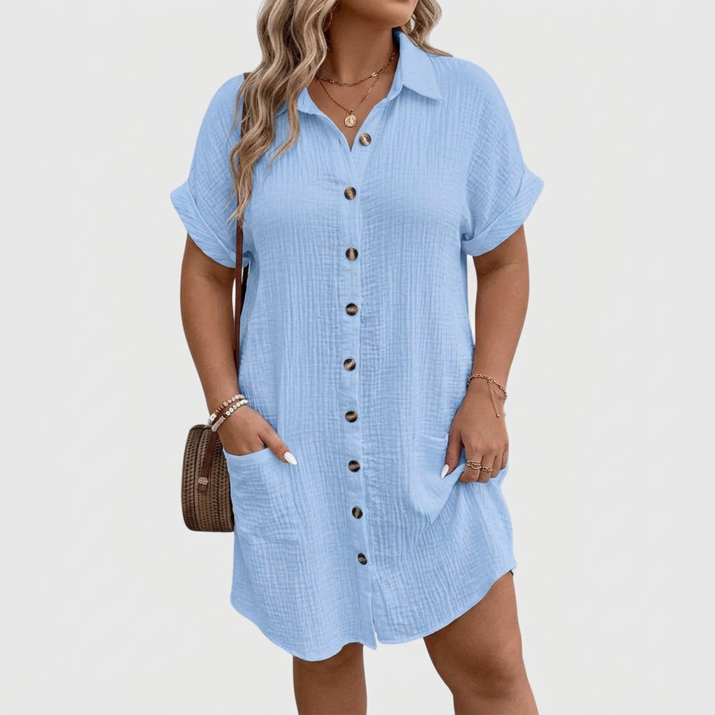 Honora | Robe chemise en lin pour femmes à manches courtes avec boutons