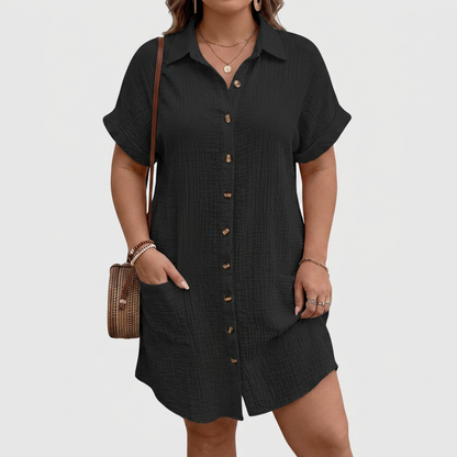 Honora | Robe chemise en lin pour femmes à manches courtes avec boutons
