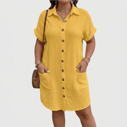 Honora | Robe chemise en lin pour femmes à manches courtes avec boutons