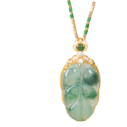 Collier Feuille en Naturelle Jade Vert