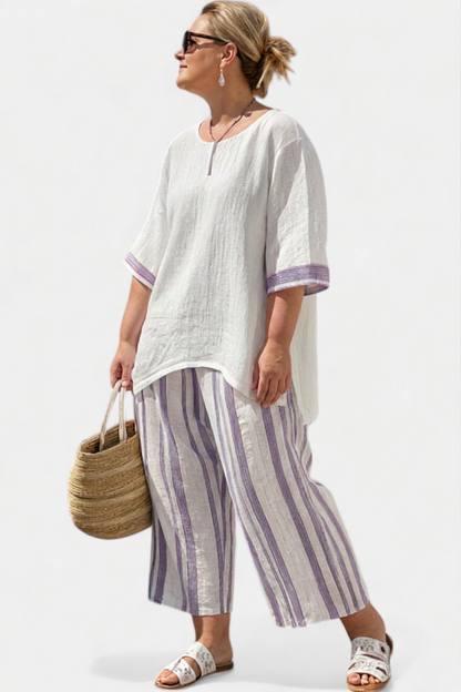 Anouk — T-Shirt Confortable & Pantalon Rayé en Bambou