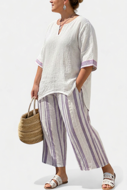 Anouk — T-Shirt Confortable & Pantalon Rayé en Bambou