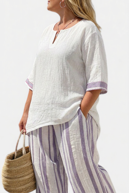 Anouk — T-Shirt Confortable & Pantalon Rayé en Bambou