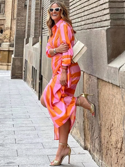 Imogen | Robe maxi en chiffon imprimé avec ceinture et décolleté en V pour femmes
