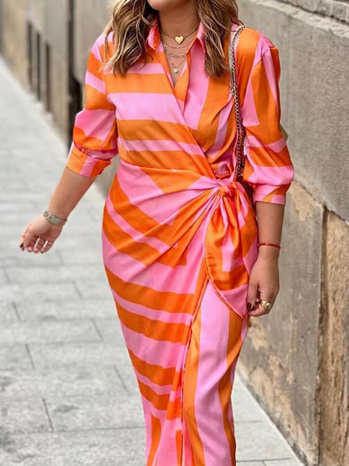 Imogen | Robe maxi en chiffon imprimé avec ceinture et décolleté en V pour femmes