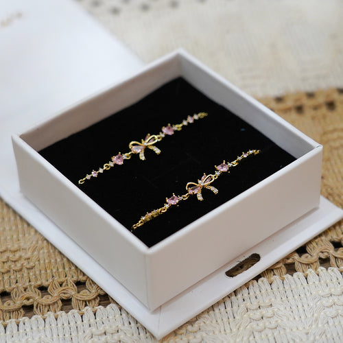 Bracelet Nœud Cœurs Roses