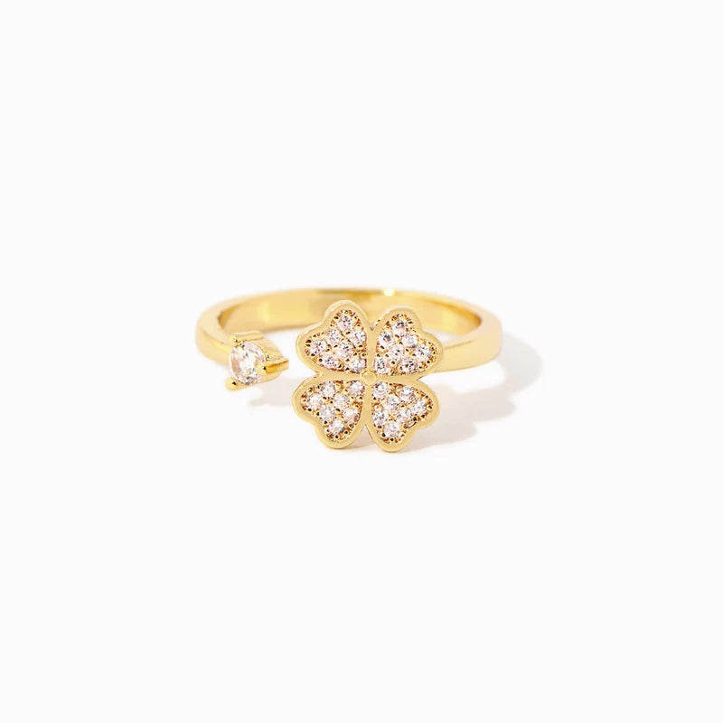 Bague Trèfle Pavé Ajustable