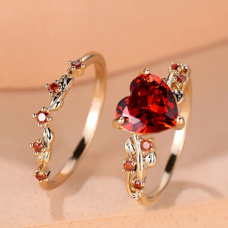 Duo de bagues Cœur Rubis set