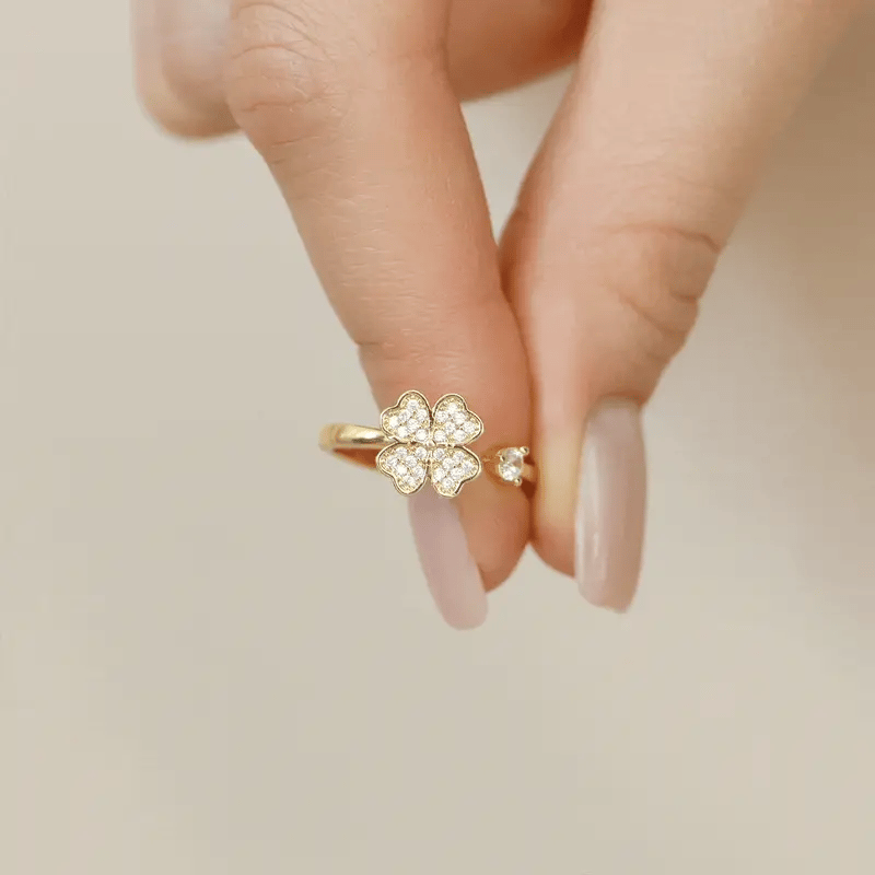 Bague Trèfle Pavé Ajustable
