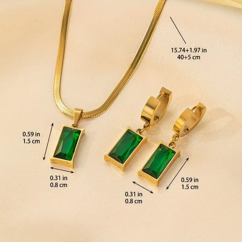 Parure Collier et Boucles d’Oreilles Pierre Verte