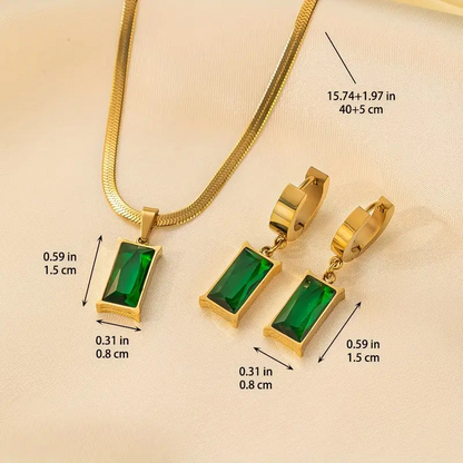 Parure Collier et Boucles d’Oreilles Pierre Verte