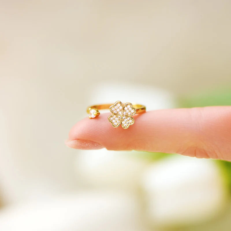 Bague Trèfle Pavé Ajustable