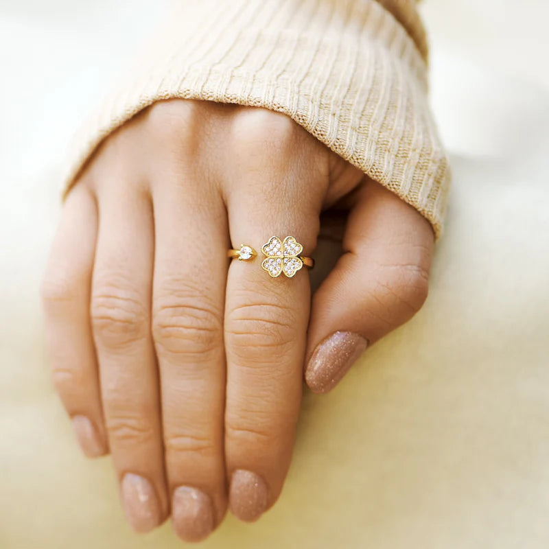 Bague Trèfle Pavé Ajustable