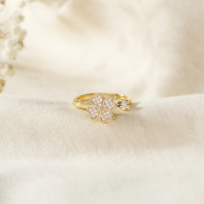 Bague Trèfle Pavé Ajustable
