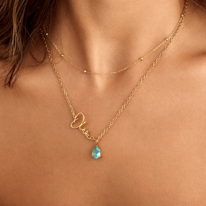 Collier Personnalisé Prénom & Pierre de Naissance