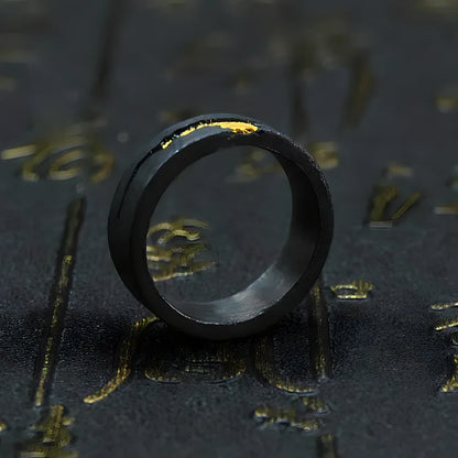 Bague Titane Noir Veine Dorée