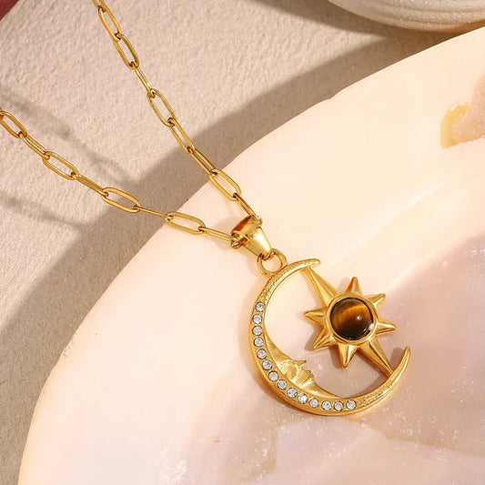 Collier Lune et Soleil Contrastés