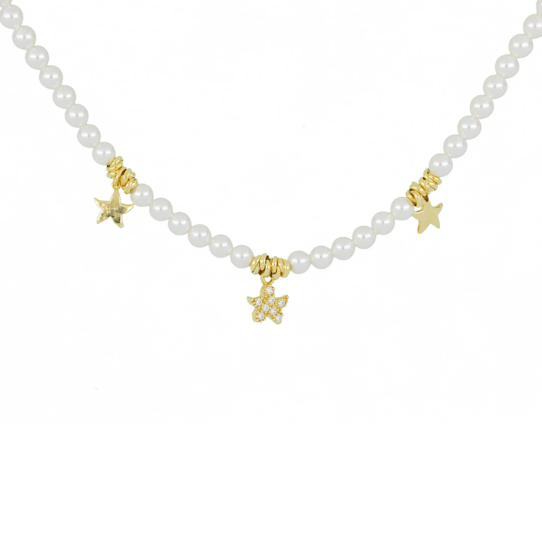 Collier Perles Strass Pendantes