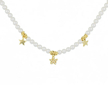 Collier Perles Strass Pendantes