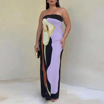Zinnia - Robe Maxi Sans Bretelles Abstraite