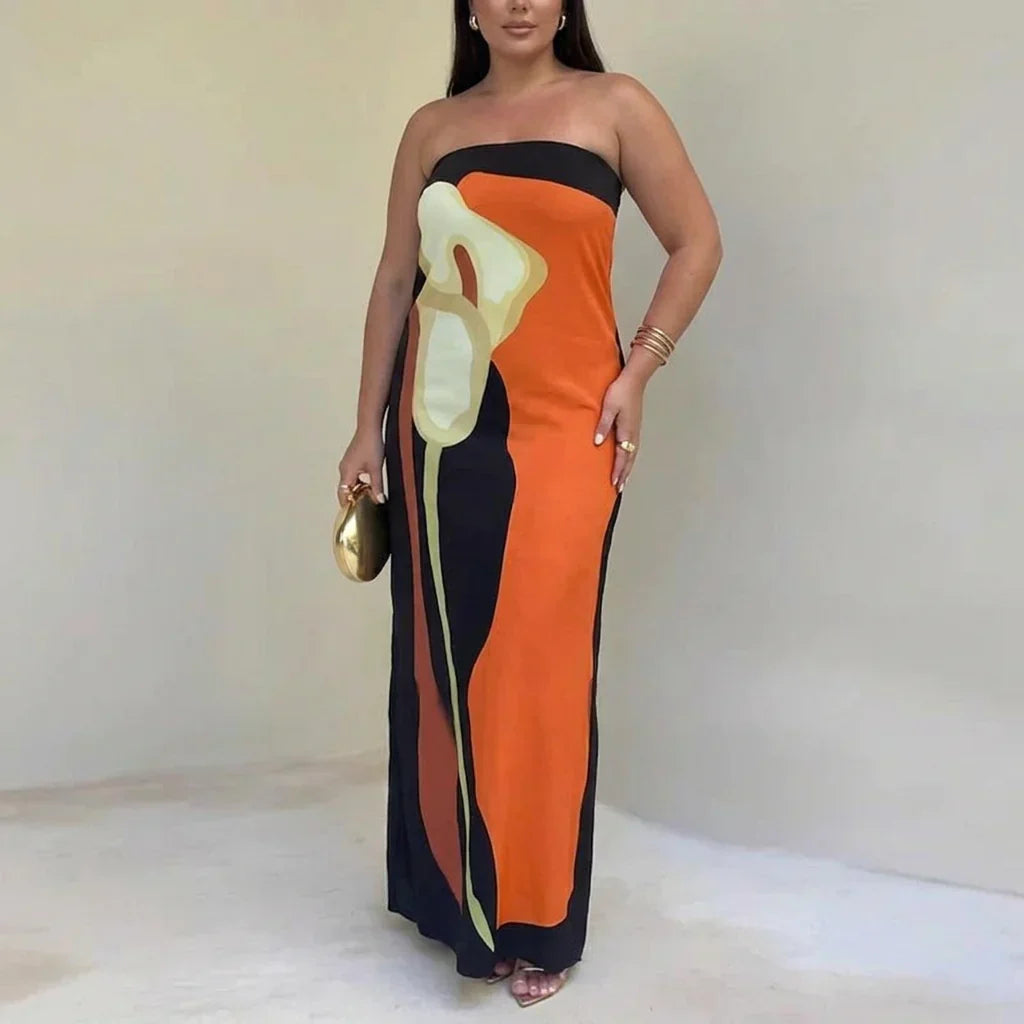 Zinnia - Robe Maxi Sans Bretelles Abstraite